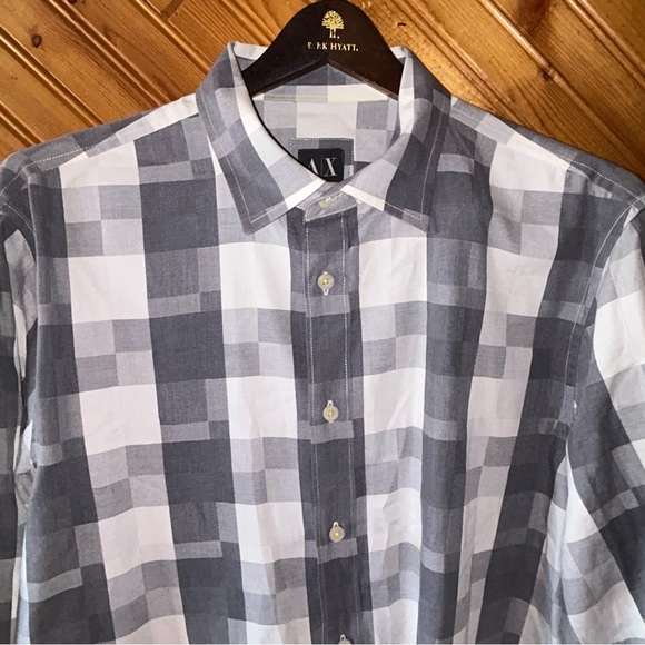 ARMANI EXCHANGE grey plaid button down mens Large - Picture 2 of 4